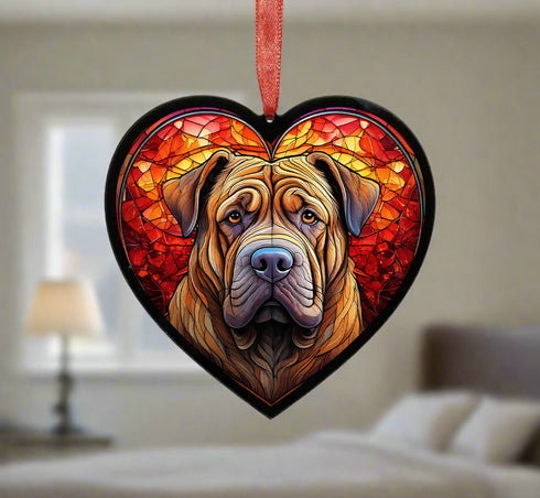 Shar Pei Stained Glass Effect Heart Suncatcher